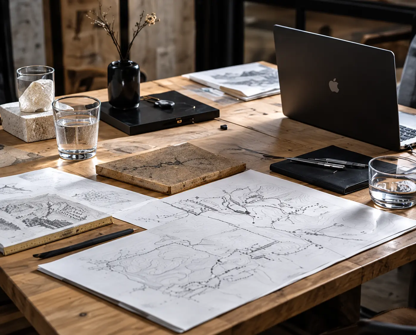 Table de co-conception avec plans et échantillons