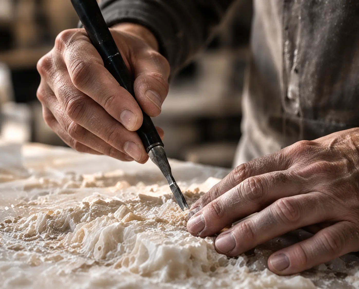 Artisan travaillant manuellement un relief